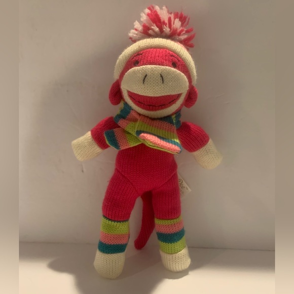 Red Sock Monkey Green Christmas Sweater Hat With Polka Dot Plush Toy By Dan Dee - Picture 2 of 5